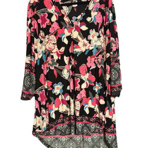 Floral V-Neck High-Low Wrinkle-Free Tunic Top